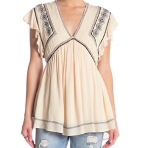 Free People Embroidered Waterfall Tunic US Size Large Boho
